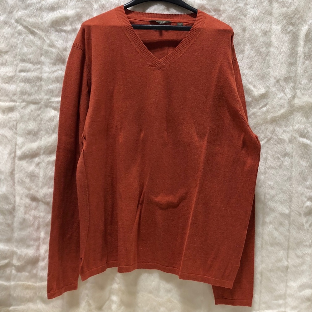 Mens XXL JL Powell Cotton Orange V-neck Sweater